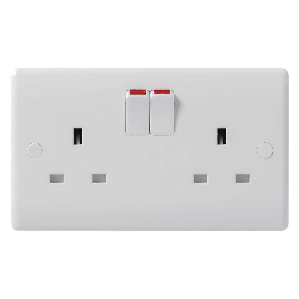 Image for BG Electrical 822DP White Rounded Edge 13A 2 Gang Switched Socket