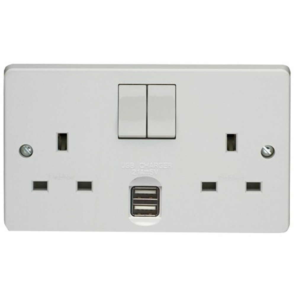 Image for Crabtree Capital 13A 2 Gang Switch Socket Type A USB