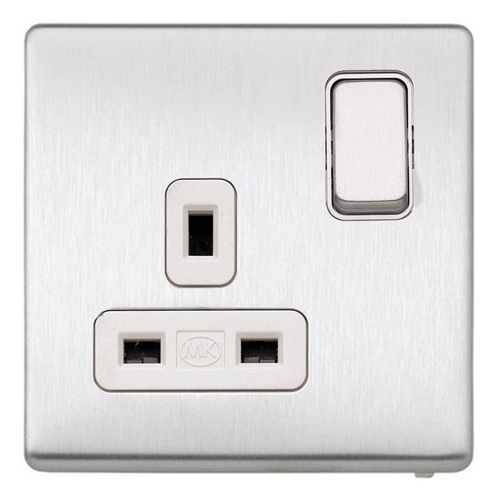 Image for MK Aspect K24357BSSW 13A Dual Earth Switch Socket Brushed Steel White