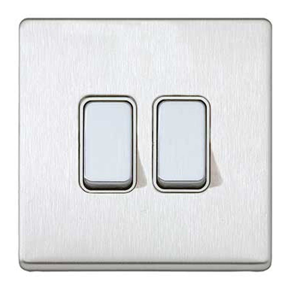 Image for MK Aspect K24372BSSW 2 Gang 20A 2 Way Switch Brushed Steel White