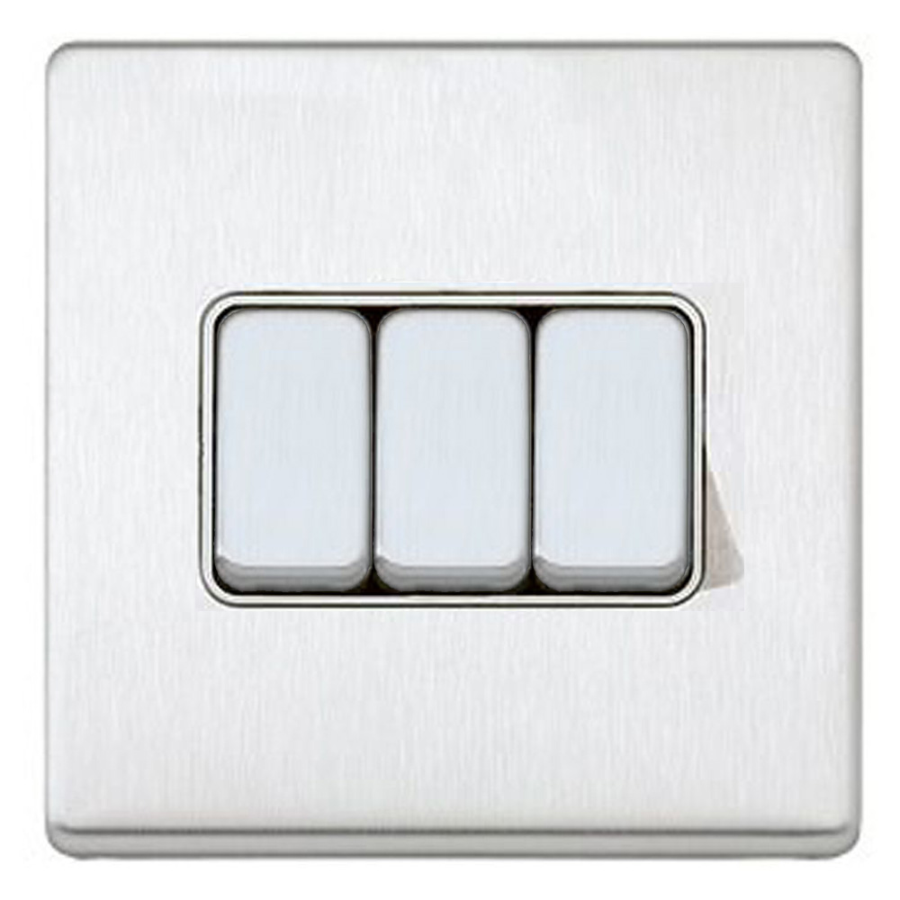 Image for MK Aspect K24373BSSW 3 Gang SP 2 Way 10A Switch Brushed Steel White