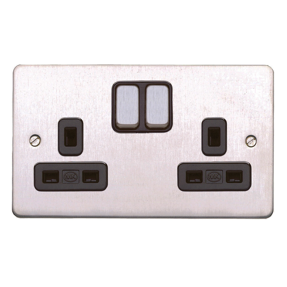 Image for MK Edge K14347BSSB 13A Double Socket Dual Earth Brushed Steel Black