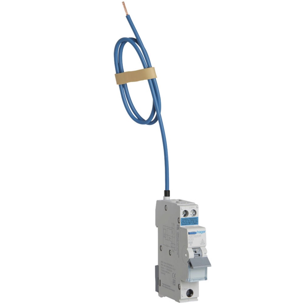Image for Hager RCBO 20A Type A Single Pole 6kA Bi-Directional ADB920R