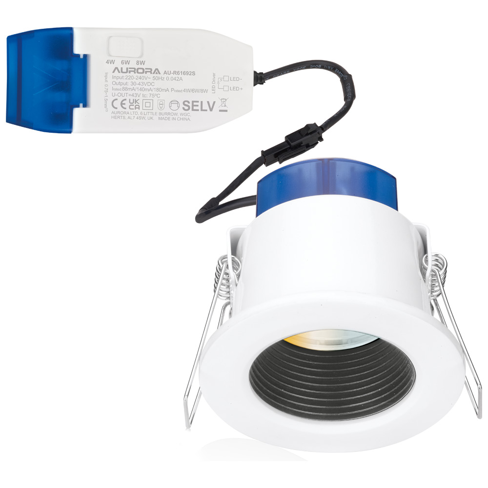 Image for Aurora R6 4-8W Baffled Fire Rated Downlight Wattage and Colour Switchable AU-R6CWSBF