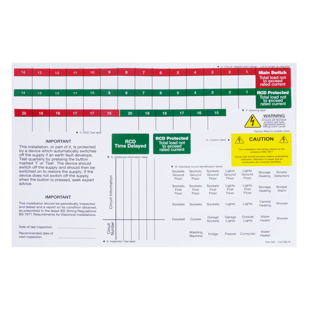 Image for BG Electrical CUA11 Consumer Unit Label Sheet Pack of 5