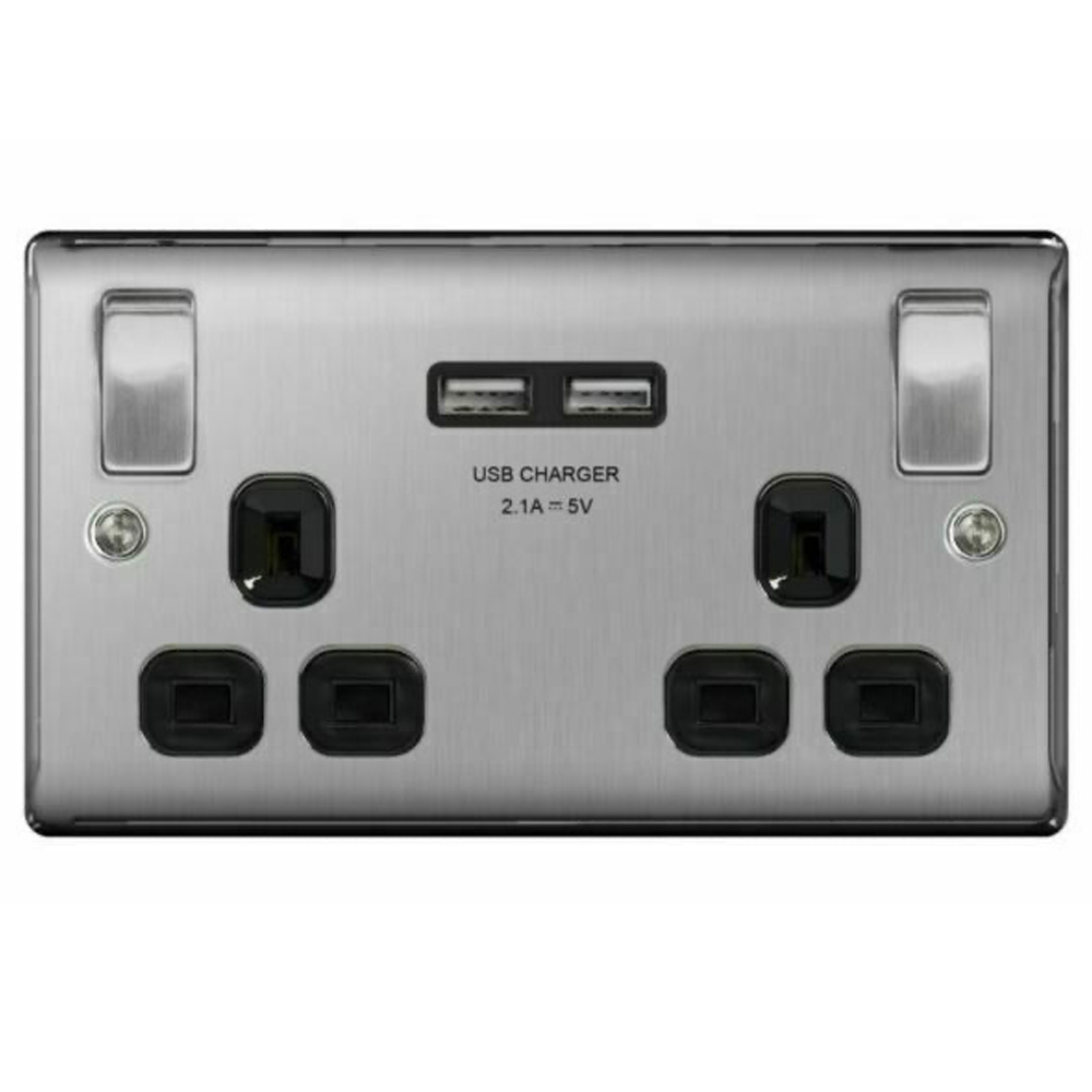 Image for BG Nexus Brushed Steel NBS22U3B 13A Double Socket with USBs