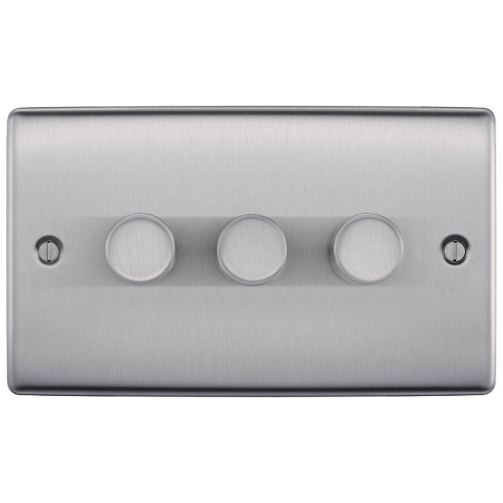 Image for BG Nexus Brushed Steel NBS83 3 Gang 3 Way 200W Dimmer Switch