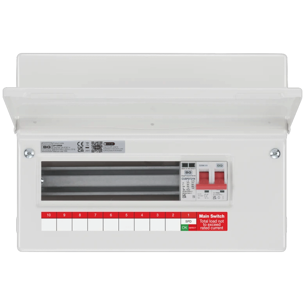 Image for BG 9 Way RCBO Consumer Unit with SPD and Main Switch CF12MS9