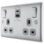 BG Nexus Brushed Steel NBS22UAC45G 13A USB Double Socket