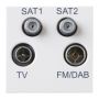 Deta Slimline S1440 1 Gang Quadplexer Socket White TV+FM+Satellite