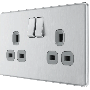 BG Screwless Brushed Steel FBS22G 13A Double Socket Switched