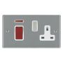 Hamilton Hartland 45A Cooker Switch with Socket Satin Steel White