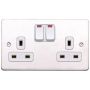 MK Edge K14647BSSW 13A Double Socket Neon Dual Earth Brushed Steel White #