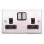 MK Edge K14347BSSB 13A Double Socket Dual Earth Brushed Steel Black