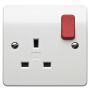 MK Logic K2757D1WHI 13A Single Socket Red Rocker Dual Earth White