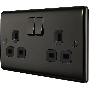 BG Nexus Metal Black Nickel NBN22B Double Socket Switched