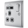 BG Nexus Metal Switched Socket USB A C 18W Brushed Steel