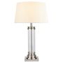 Searchlight Pedestal Table Lamp Satin Silver Glass with Cream Fabric