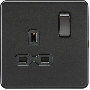 Knightsbridge Screwless Single Socket Switched Matt Black