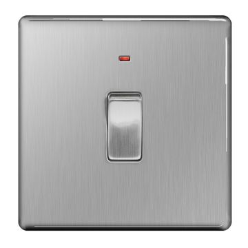 BG Screwless Brushed Steel FBS31 20A DP Switch Neon