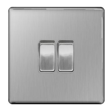 BG Screwless Brushed Steel FBS42 10A 2 Gang 2 Way Switch