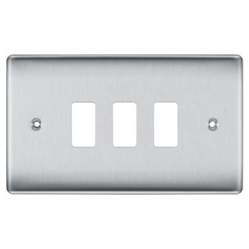 Image for BG Nexus 3 Gang Grid Module Front Plate RNBS3 Brushed Steel