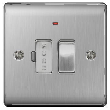 BG Nexus Brushed Steel NBS52 13A Switched Fused Spur Neon