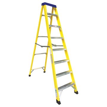 Image of Fibreglass Ladder 8 Step Swingback Lightweight Yellow
