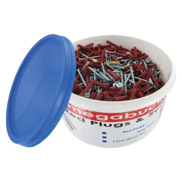 Image of Trade Tub of Wood Screws and Wall Plugs No.8 x 1.5 inch 500 Pack