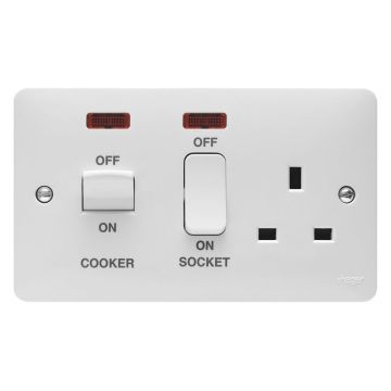 Image of Hager Sollysta Cooker Unit 50A Switch and Socket DP Neon White WMCC50N