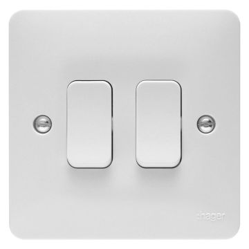 Image of Hager Sollysta Light Switch 2 Gang 2 Way 10A White WMPS22