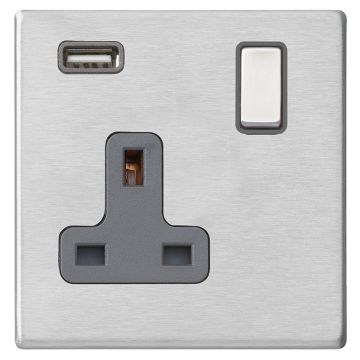 Image of Hamilton Hartland G2 USB Socket Single Satin Steel Grey front view