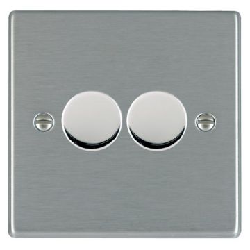 Image of Hamilton Hartland Double LED Dimmer Switch 2 Gang 250W Satin Steel front view