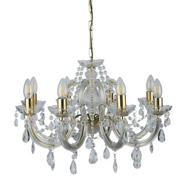 Searchlight Marie Therese Chandelier 8 Lamps E14 Dimmable Brass