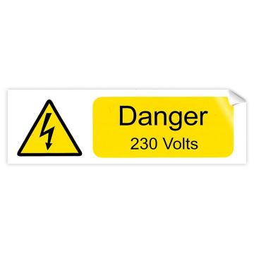 Image of 230V Danger Sticky Label 75 x 25mm Pack 10