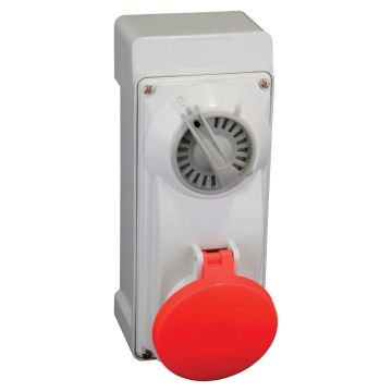 Image of Lewden 16A 400V 3 Pin Red Interlocked Switched Socket Weatherproof IP66