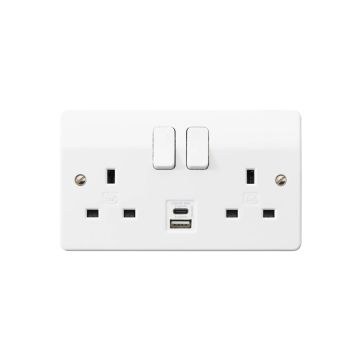 Image of MK Logic USB Socket A and C 2 Gang Switched Socket White