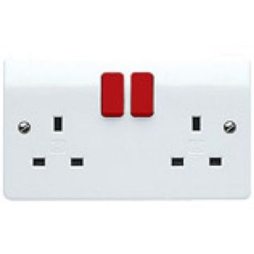 Image of MK Logic K2747D1WHI 13A Double Socket Red Rockers White