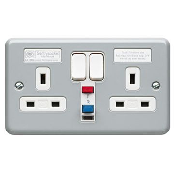 Image of MK Metalclad K6233ALM 2 Gang RCD Protected Switch Socket 30mA Passive
