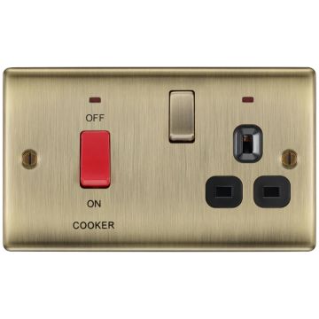 Image of BG Nexus Metal 45A Cooker Control Switch 13A Socket Antique Brass