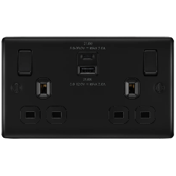 Image of BG Nexus Metal 13A Switched Socket USB A C 2 Gang Matt Black