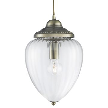 Image of Searchlight Moscow Pendant Antique Brass with Ribbed Glass 1091AB