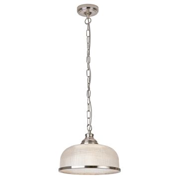 Image of Searchlight Bistro II Pendant Satin Silver with Holophane Style Glass 1682SS