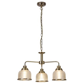 Image of Searchlight Bistro II 3 Pendant Antique Brass with Holophane Style Glass 1683-3AB