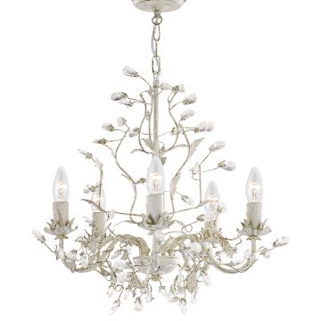 Image of Searchlight Almandite Chandelier 5 Light Dimmable Cream and Gold