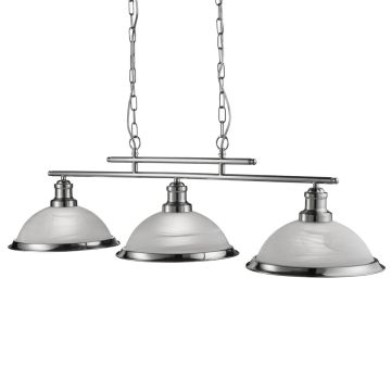 Image of Searchlight Bistro 3 Bar Pendant Satin Silver with Acid Glass 2683-3SS