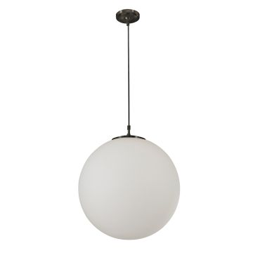 Image of Searchlight Atom Pendant Light 30cm Dimmable Black and Opal Glass