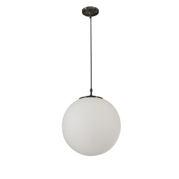 Image of Searchlight Atom Pendant Light 40cm Dimmable Black and Opal Glass