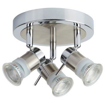 Image of Searchlight Aries 3 LED Round Spotlight Chrome Satin Silver IP44 7443CC-LED