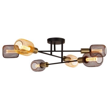 Image of Searchlight Armstrong 6 Semi Flush Black with Satin Brass 8046-6BK